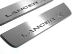 LED door sill plates Mitsubishi Lancer X 2007+ in stainless steel with Lancer X logo