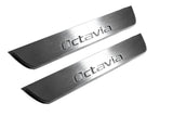 Skoda Octavia II (A5) 2004+ stainless steel illuminated entry guards with Octavia logo