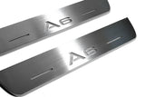 Audi A6 C7 2011+ LED door sill plates in stainless steel with Audi A6 logo