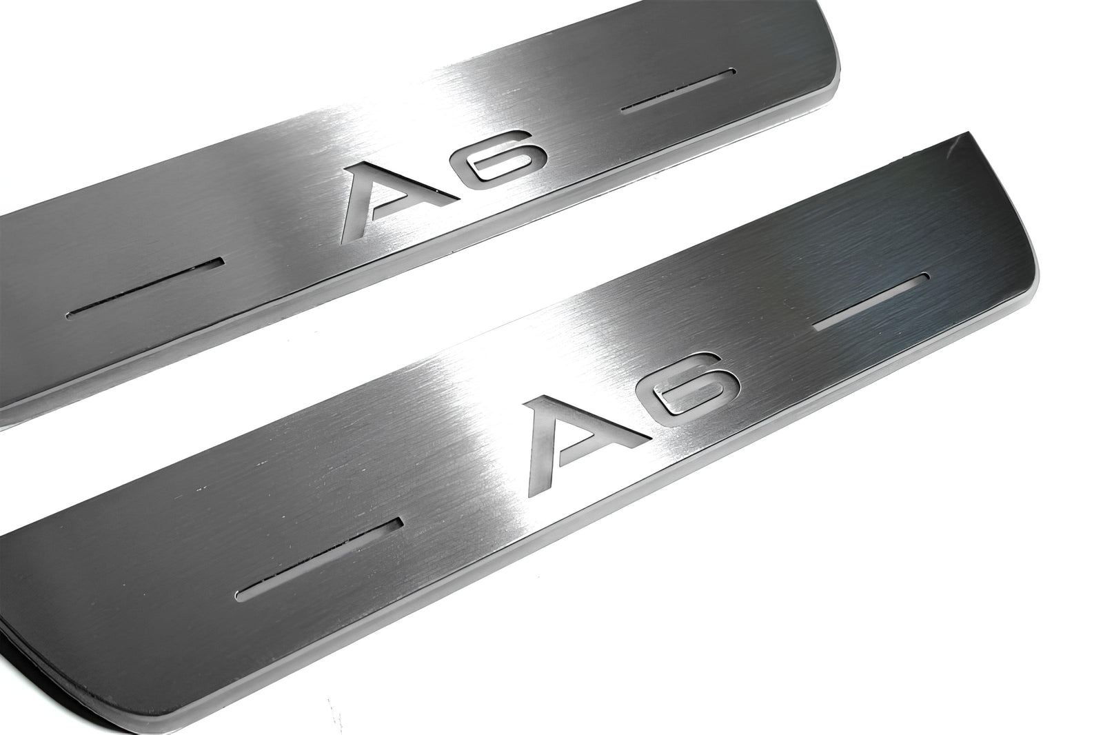 Audi A6 C7 2011+ LED door sill plates in stainless steel with Audi A6 logo