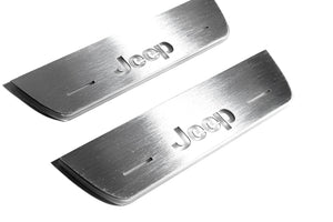 Illuminated LED Door Sill Tread Plates Jeep Compass II 2016+ With Compass Logo Jeep Led Door Sills opdesign
