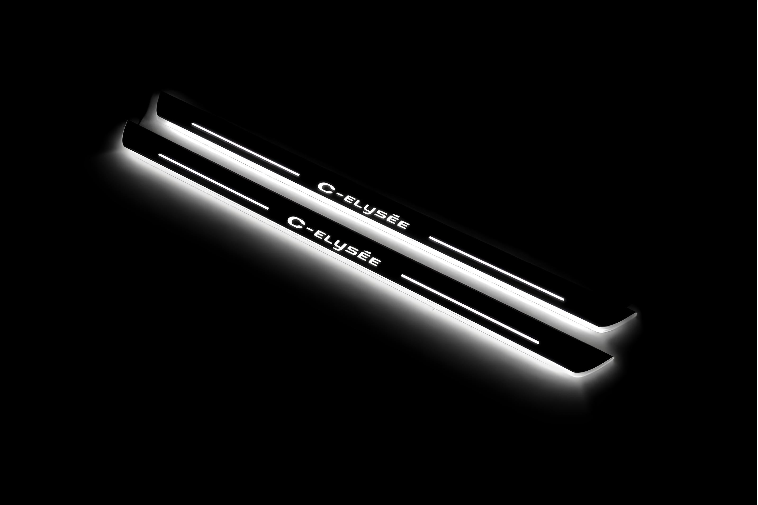 Illuminated LED Door Sill Tread Plates Citroen C-Elysee 2012+ With C-Elysee Logo Citroen Led Door Sills opdesign