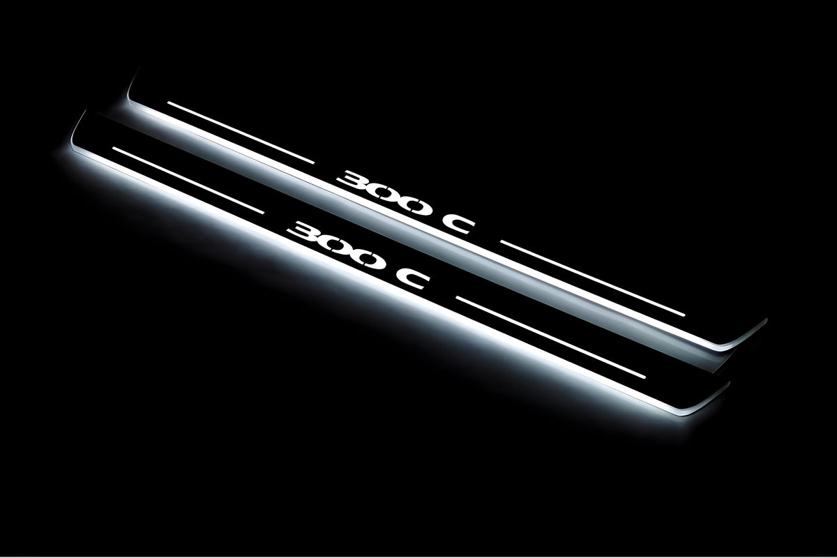 Chrysler 300C I 2005+ stainless steel LED door sill plates with 300C logo