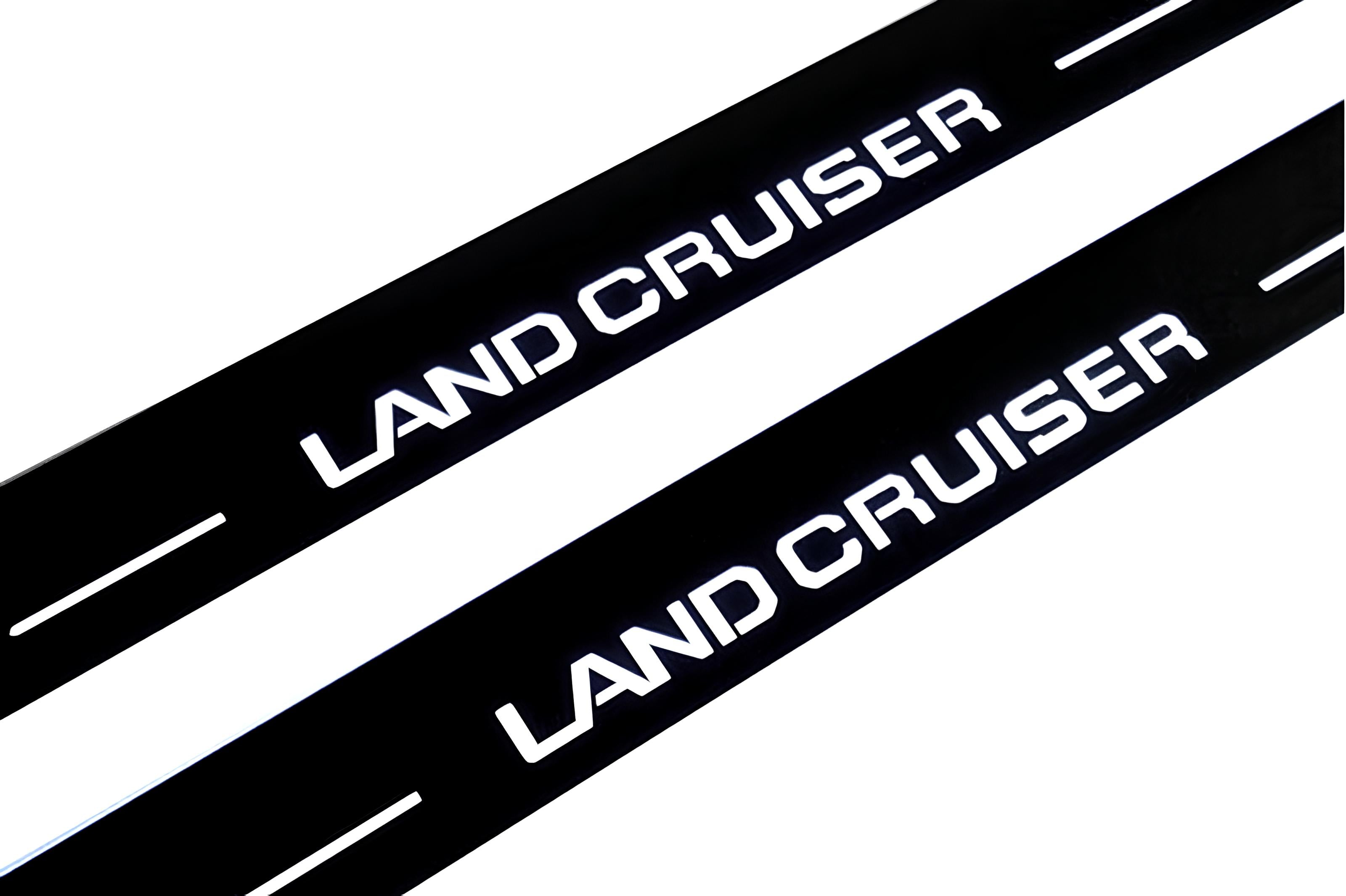 Illuminated LED Door Sill Tread Plates Toyota Prado 250 2023+ With Land Cruiser Logo Toyota Led Door Sills opdesign
