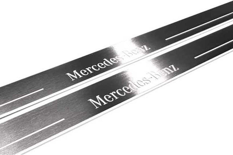 Mercedes CLK W209 2001+ stainless steel LED door sill plates with Mercedes-Benz logo