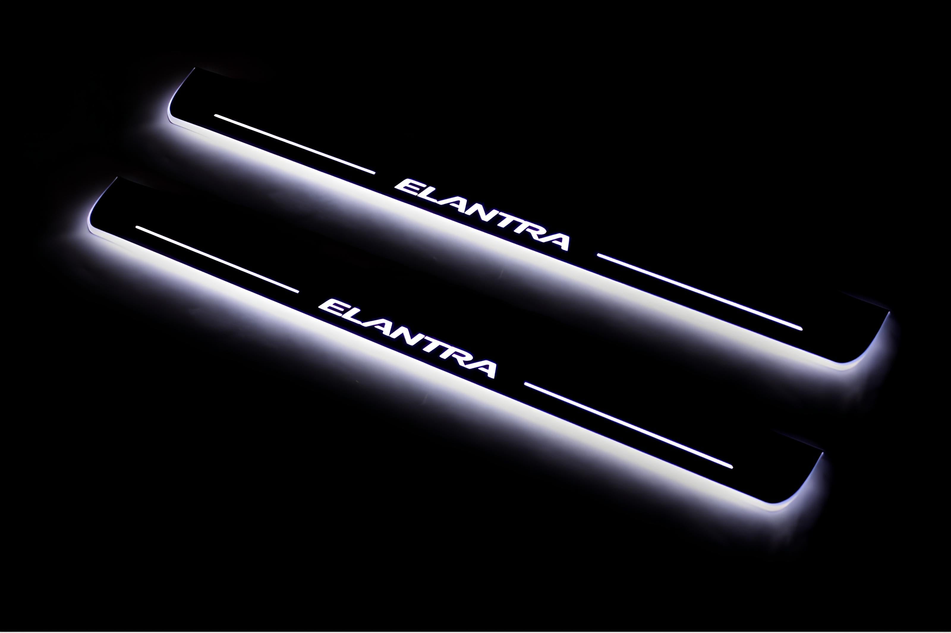 Illuminated LED Door Sill Tread Plates Hyundai Elantra V (MD) 2011-2016 With Elantra Logo Hyundai Led Door Sills opdesign