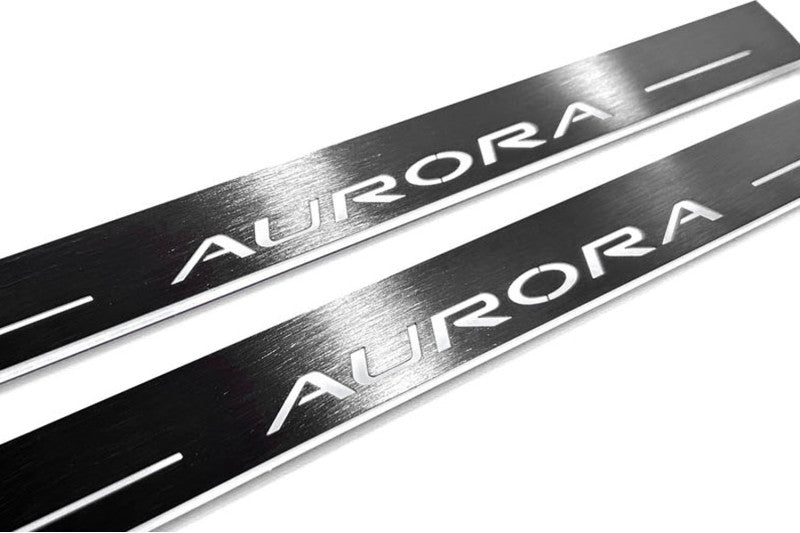 LED door sill plates Oldsmobile Aurora I 1995+ stainless steel with Aurora logo