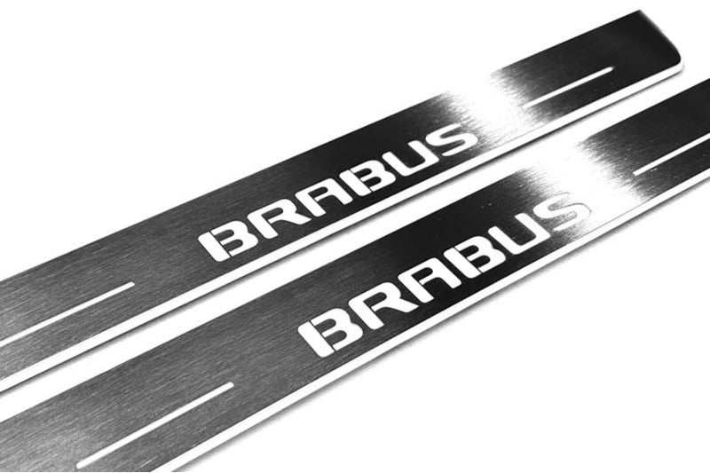 Mercedes C W205 2014+ illuminated entry guards in stainless steel with Brabus logo