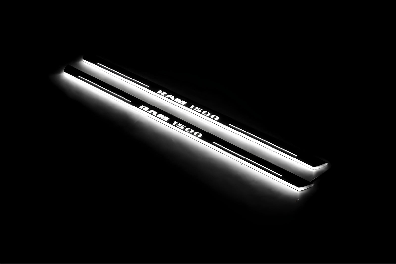illuminated door sill protectors RAM 1500 IV 2009+ in stainless steel with Illuminated RAM 1500 logo