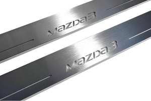 Illuminated LED Door Sill Tread Plates Mazda 3 III 2013-2019 With Mazda 3 Logo Mazda Led Door Sills opdesign