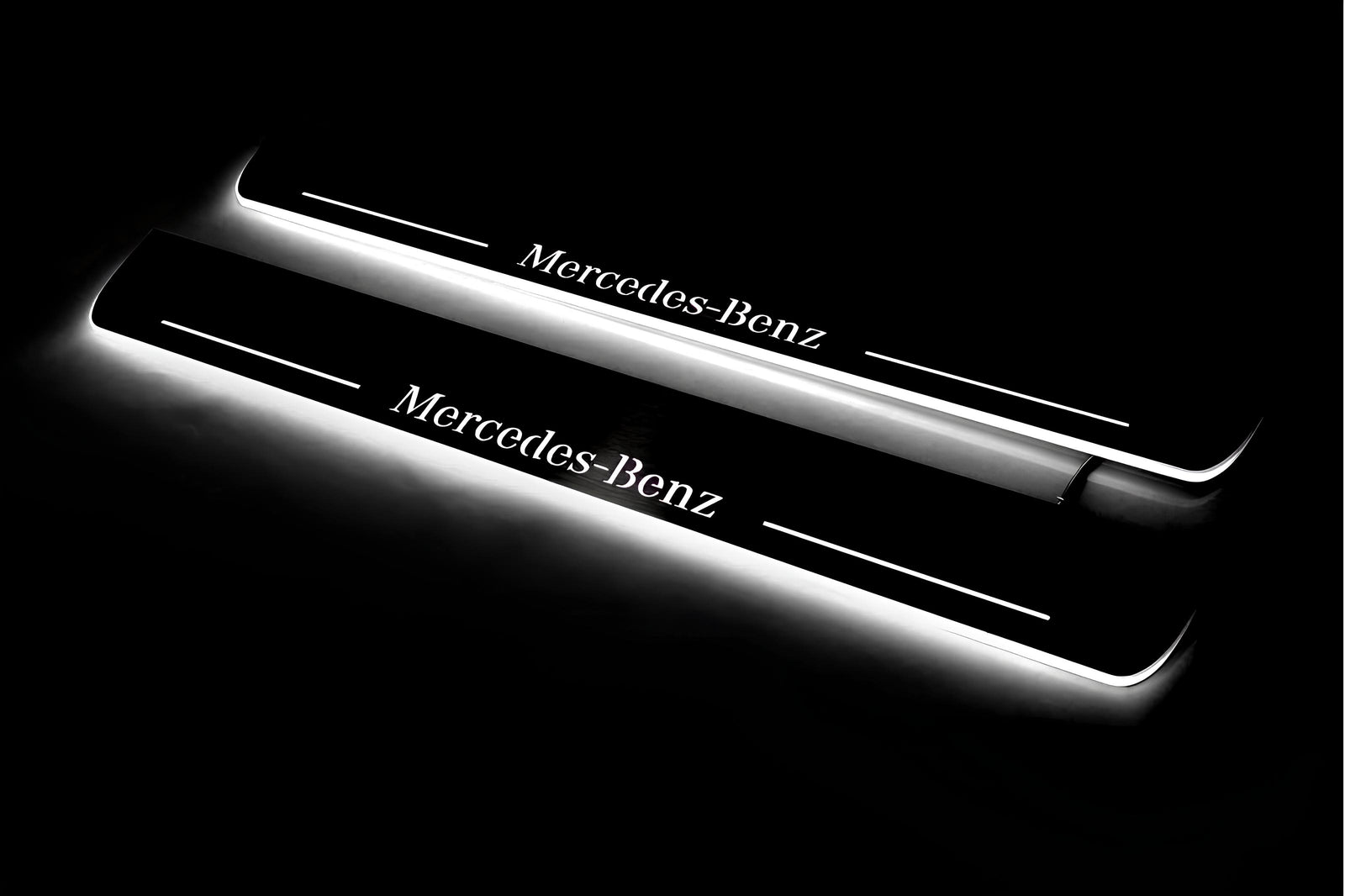 Mercedes GL X164 2006+ entry guards in stainless steel with Mercedes-Benz logo