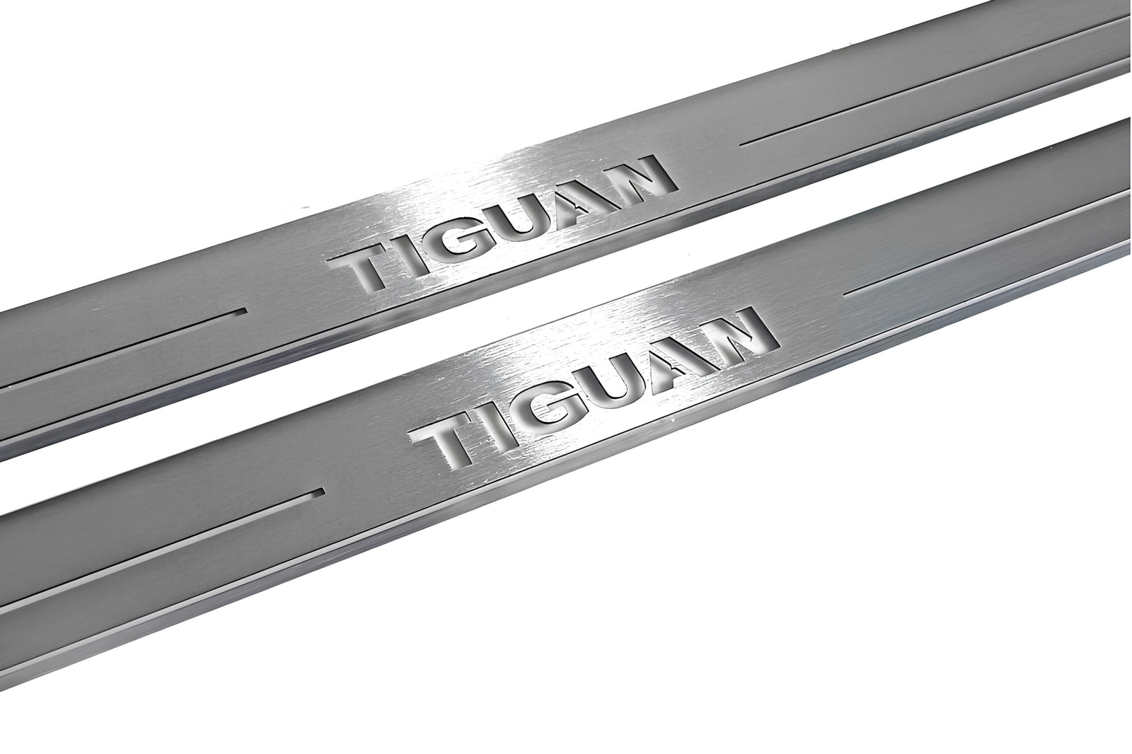 Volkswagen Tiguan II 2016+ stainless steel LED door sill plates with Tiguan logo