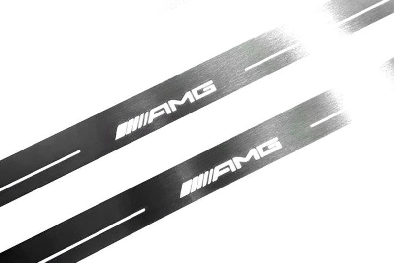 Mercedes C W213 Coupe 2016+ stainless steel illuminated entry guards with AMG logo