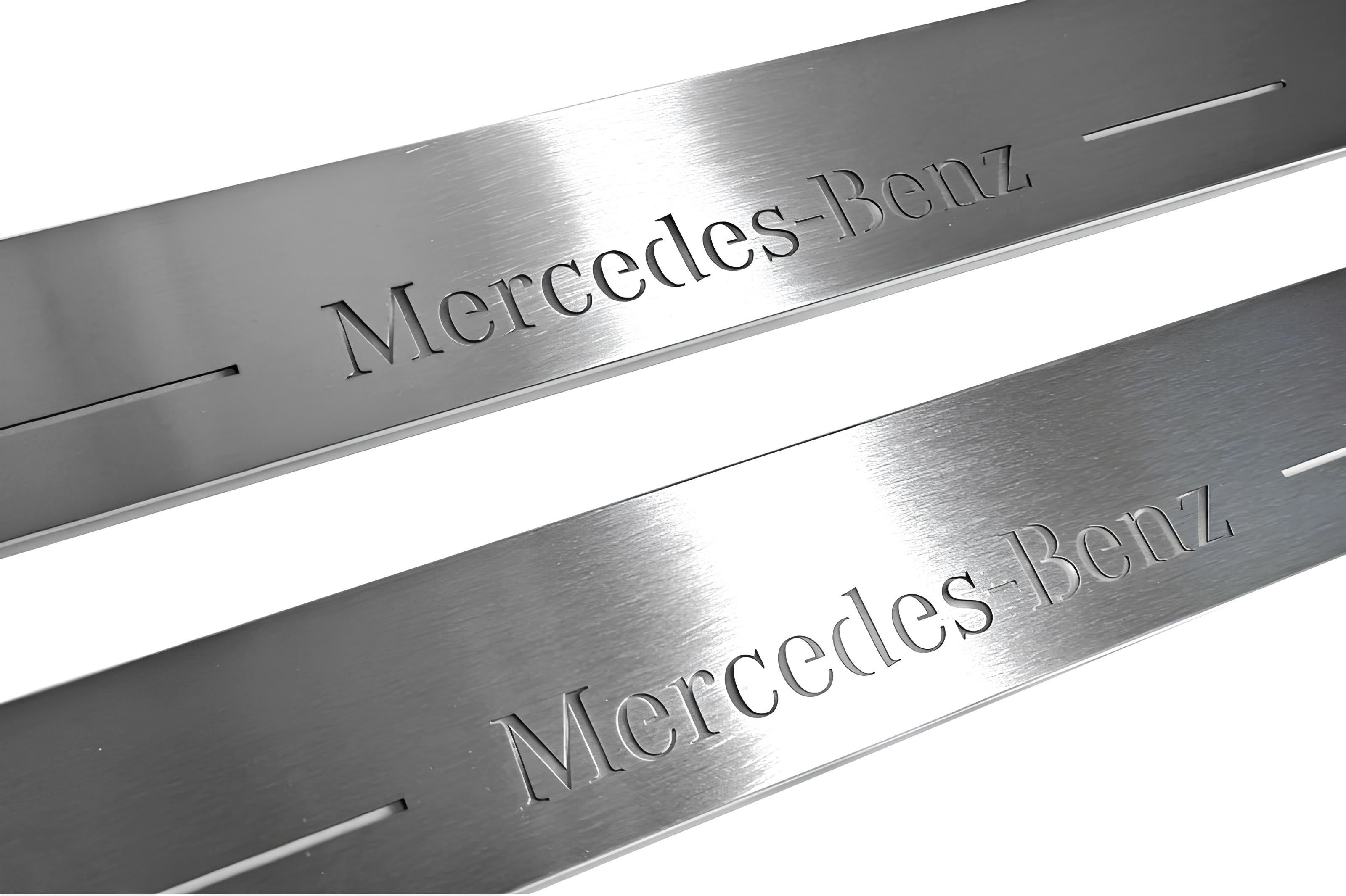 Illuminated LED Door Sill Tread Plates Mercedes E W213 2016-2023 With Mercedes-Benz Logo Mercedes Led Door Sills opdesign