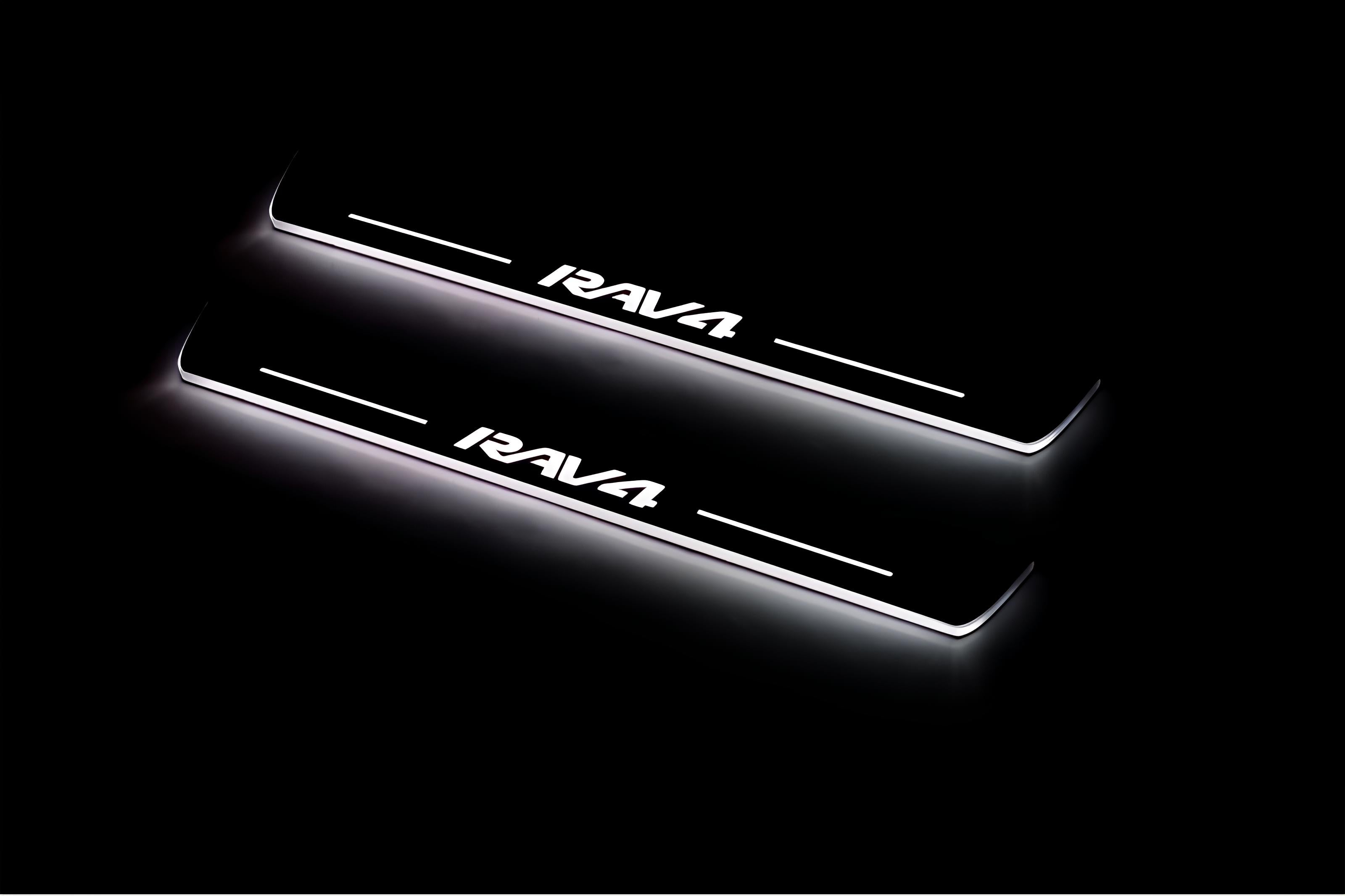 Illuminated LED Door Sill Tread Plates Toyota Rav4 IV 2013-2018 With Rav4 Logo Toyota Led Door Sills opdesign