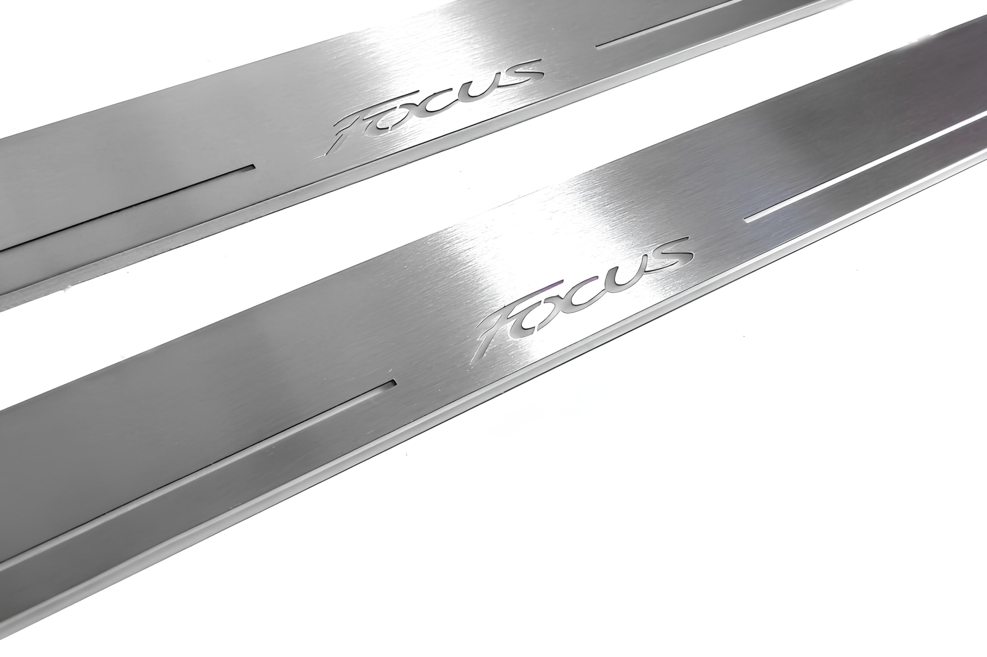 Illuminated LED Door Sill Tread Plates Ford Focus III 2011-2018 With Focus Logo Ford Led Door Sills opdesign