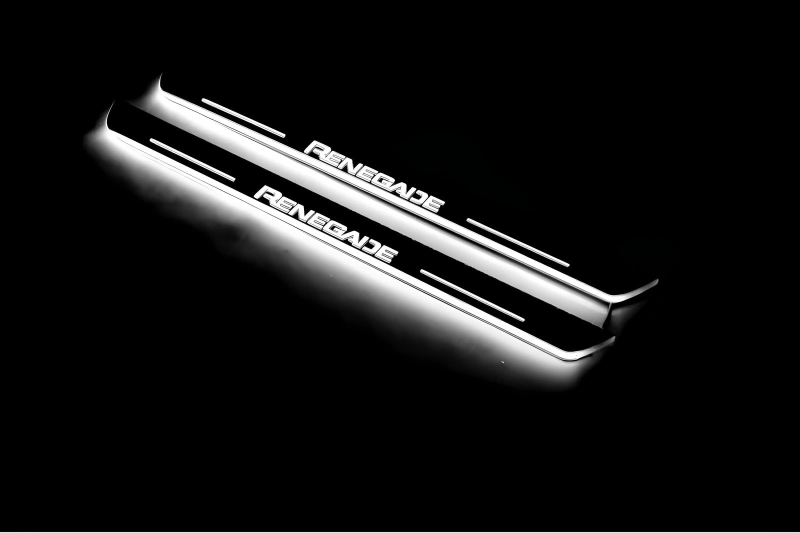 Jeep Renegade 2014+ entry guards in stainless steel with Renegade logo