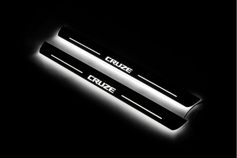 Chevrolet Cruze II 2016+ LED Door Sills Illuminated Scuff Cruze Logo Stainless Steel Entry Guards