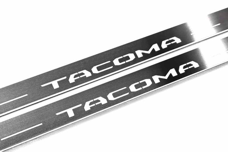 Toyota Tacoma N400 2024–Present — Stainless Steel LED Door Sills — Tacoma Logo