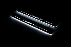 Illuminated LED Door Sill Tread Plates Mitsubishi Lancer X 2007-2017 With Lancer X Logo Mitsubishi Led Door Sills opdesign
