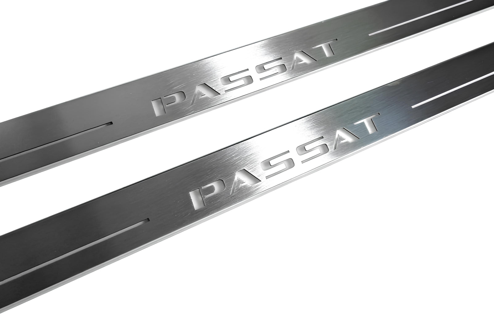 Volkswagen Passat B8 2015+ entry guards in stainless steel with Passat logo
