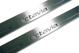 stainless steel LED door sill plates for Skoda Octavia II (A5) 2004+ with Octavia logo