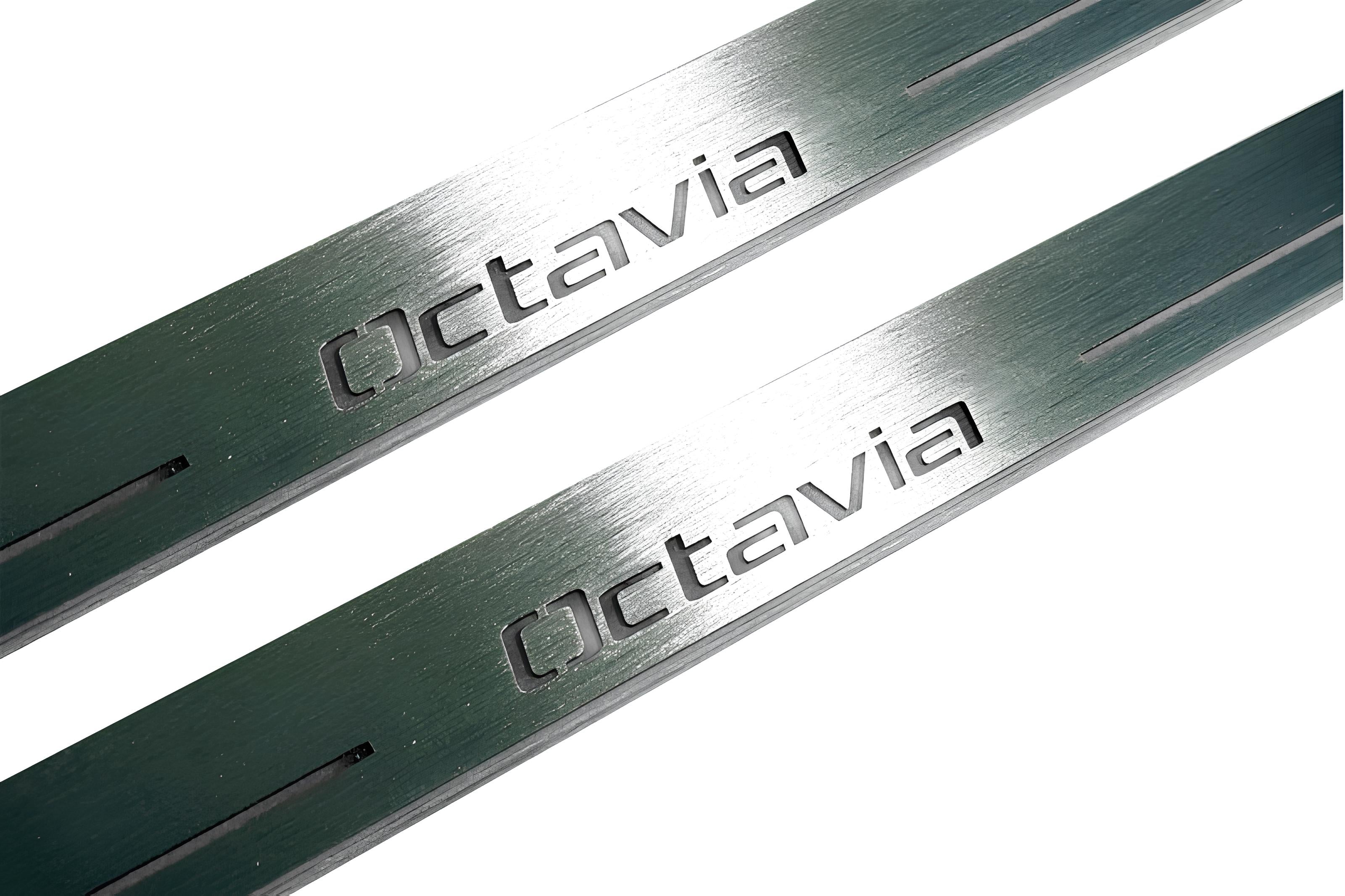 Illuminated LED Door Sill Tread Plates Skoda Octavia II (A5) 2004-2013 With Octavia Logo Skoda Led Door Sills opdesign