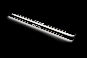 Illuminated LED Door Sill Tread Plates Dodge Challenger 2008-2023 With SRT8 Logo Dodge Led Door Sills opdesign