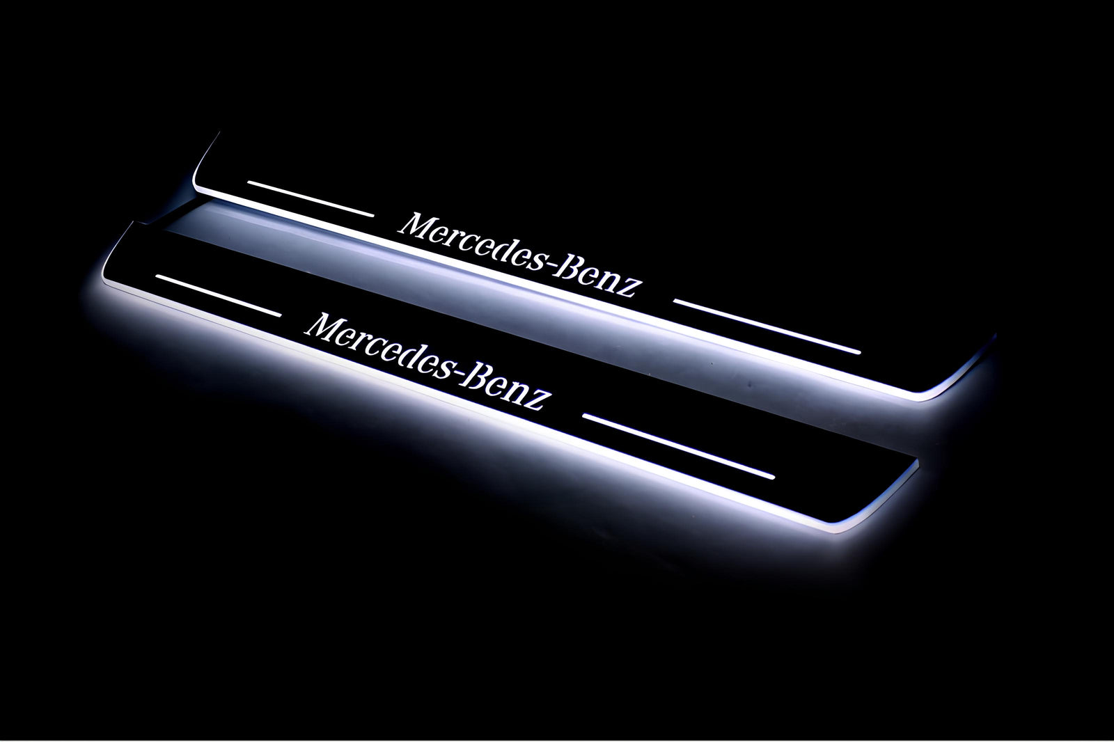 Mercedes CLS II (C218) 2010+ stainless steel LED door sill plates with Mercedes-Benz logo