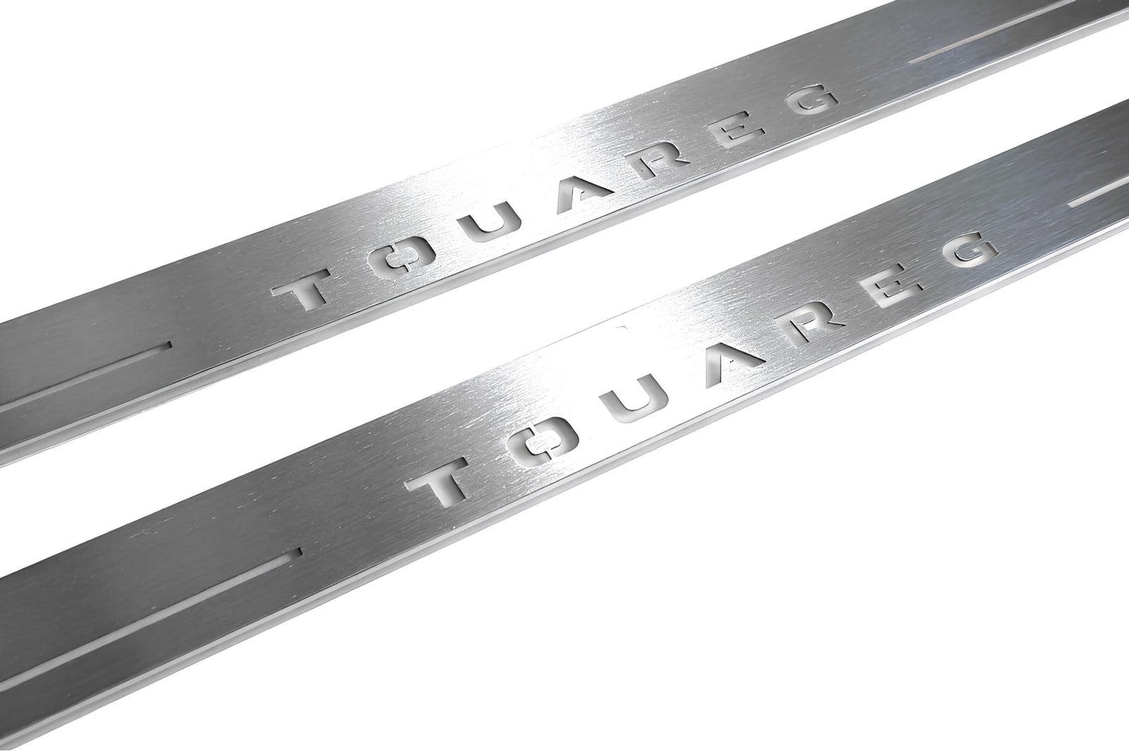 LED door sill plates Volkswagen Touareg III 2018+ in stainless steel with Touareg logo