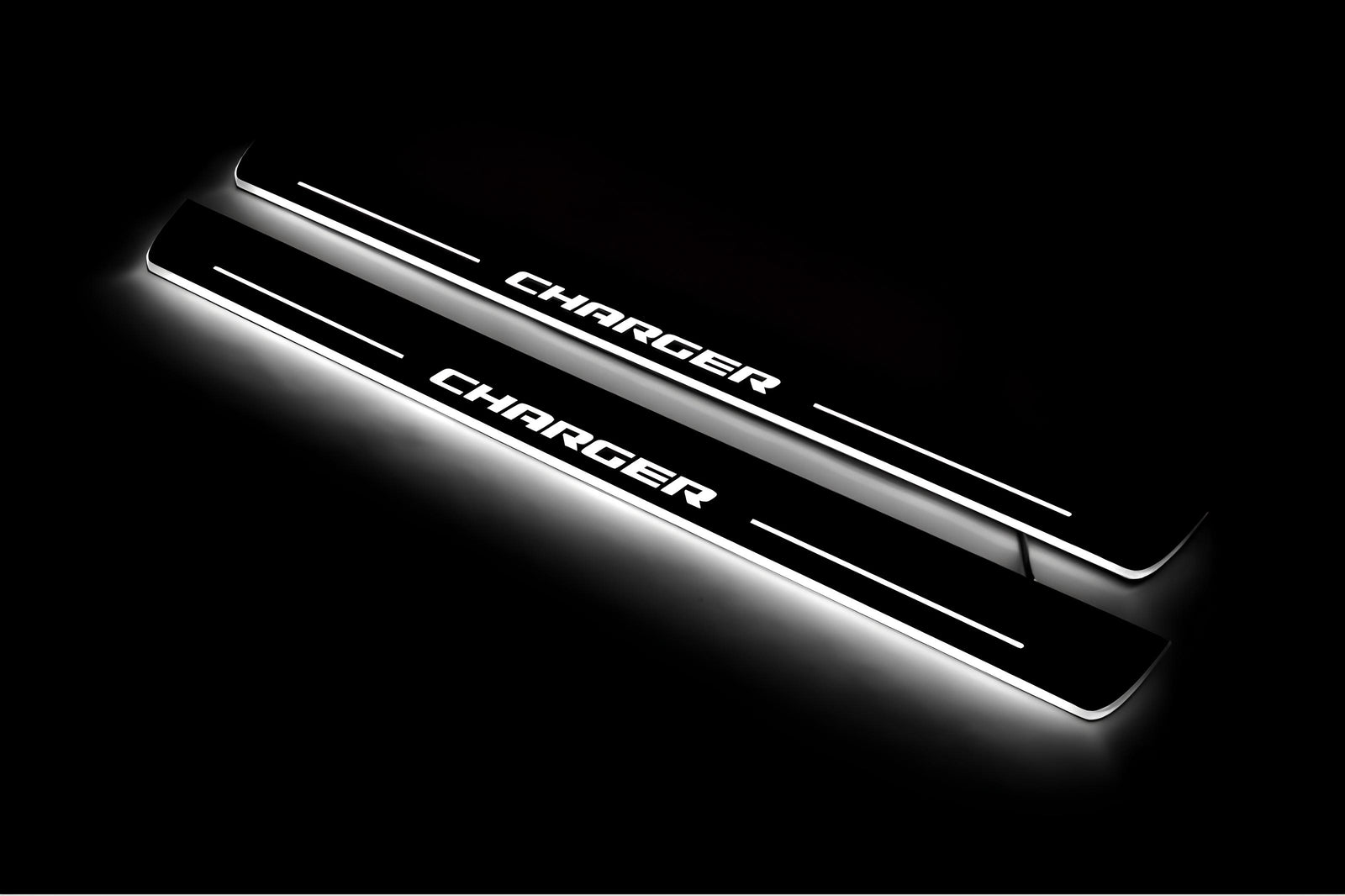 Dodge Charger LD 2011+ stainless steel LED door sill plates with CHARGER logo