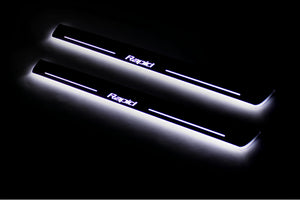 Illuminated LED Door Sill Tread Plates Skoda Rapid 2012+ With Rapid Logo Skoda Led Door Sills opdesign