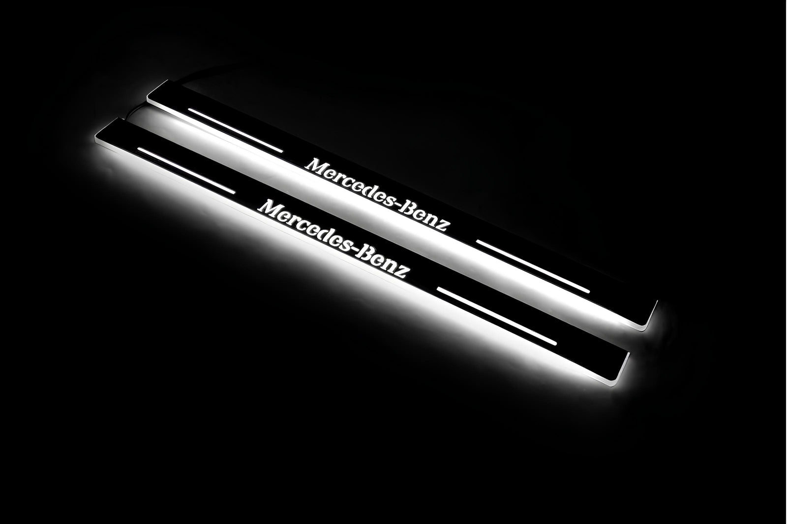 Mercedes E W210 1995+ door sill plates in stainless steel with Mercedes-Benz logo