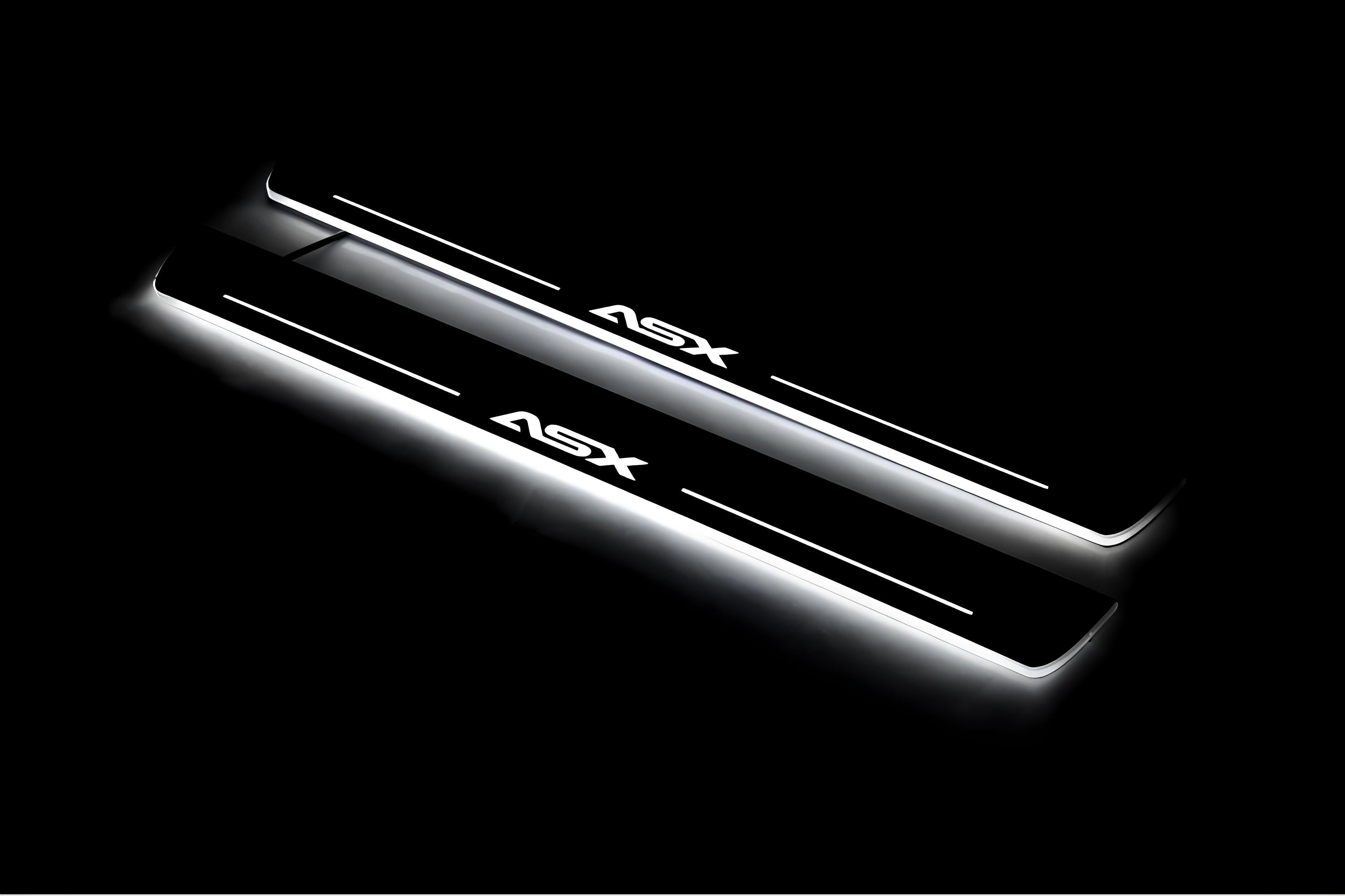 Illuminated LED Door Sill Tread Plates Mitsubishi ASX I 2010-2023 With ASX Logo Mitsubishi Led Door Sills opdesign