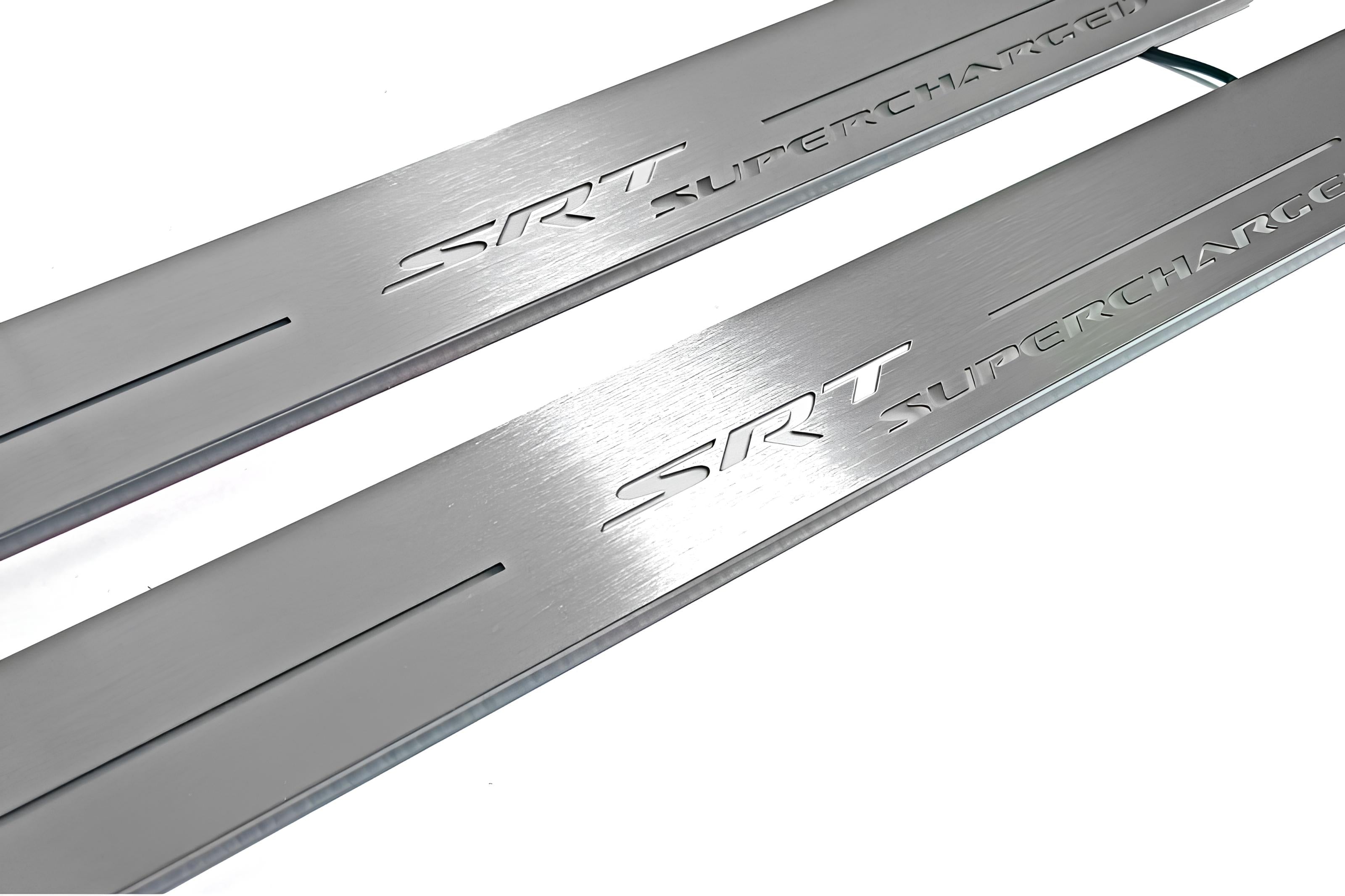 Illuminated LED Door Sill Tread Plates Jeep Grand Cherokee IV 2010-2021 With SRT Supercharged Logo Jeep Led Door Sills opdesign