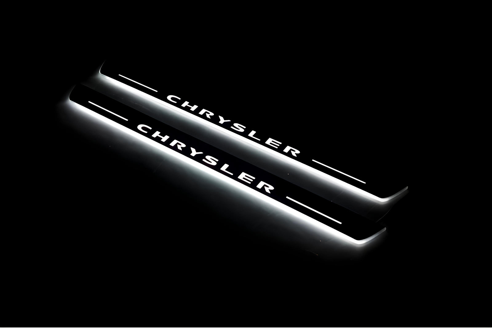 Chrysler 200 II 2015+ stainless steel illuminated entry guards with Chrysler logo