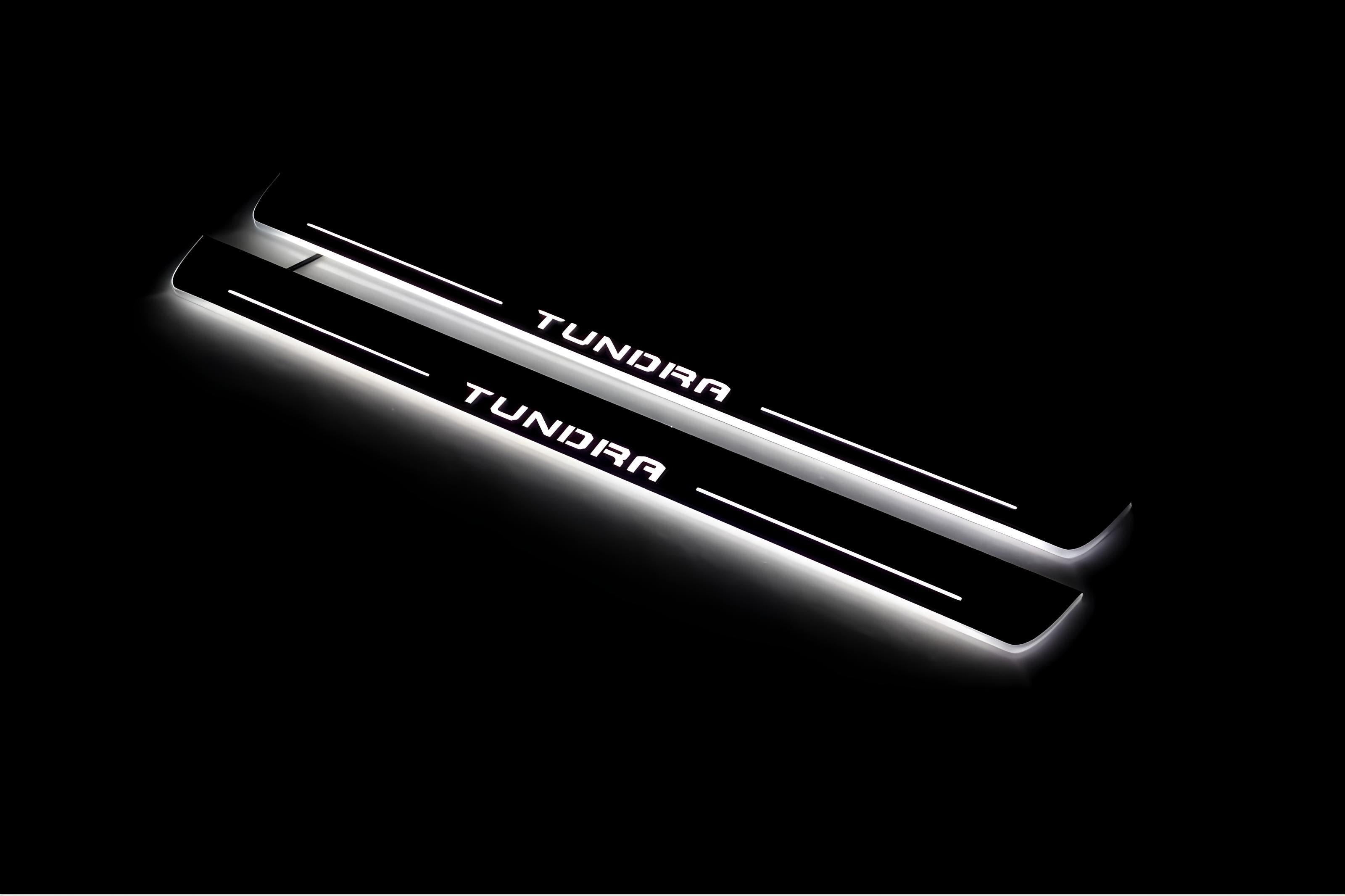 Illuminated LED Door Sill Tread Plates Toyota Tundra IV 2022+ With Tundra Logo Toyota Led Door Sills opdesign