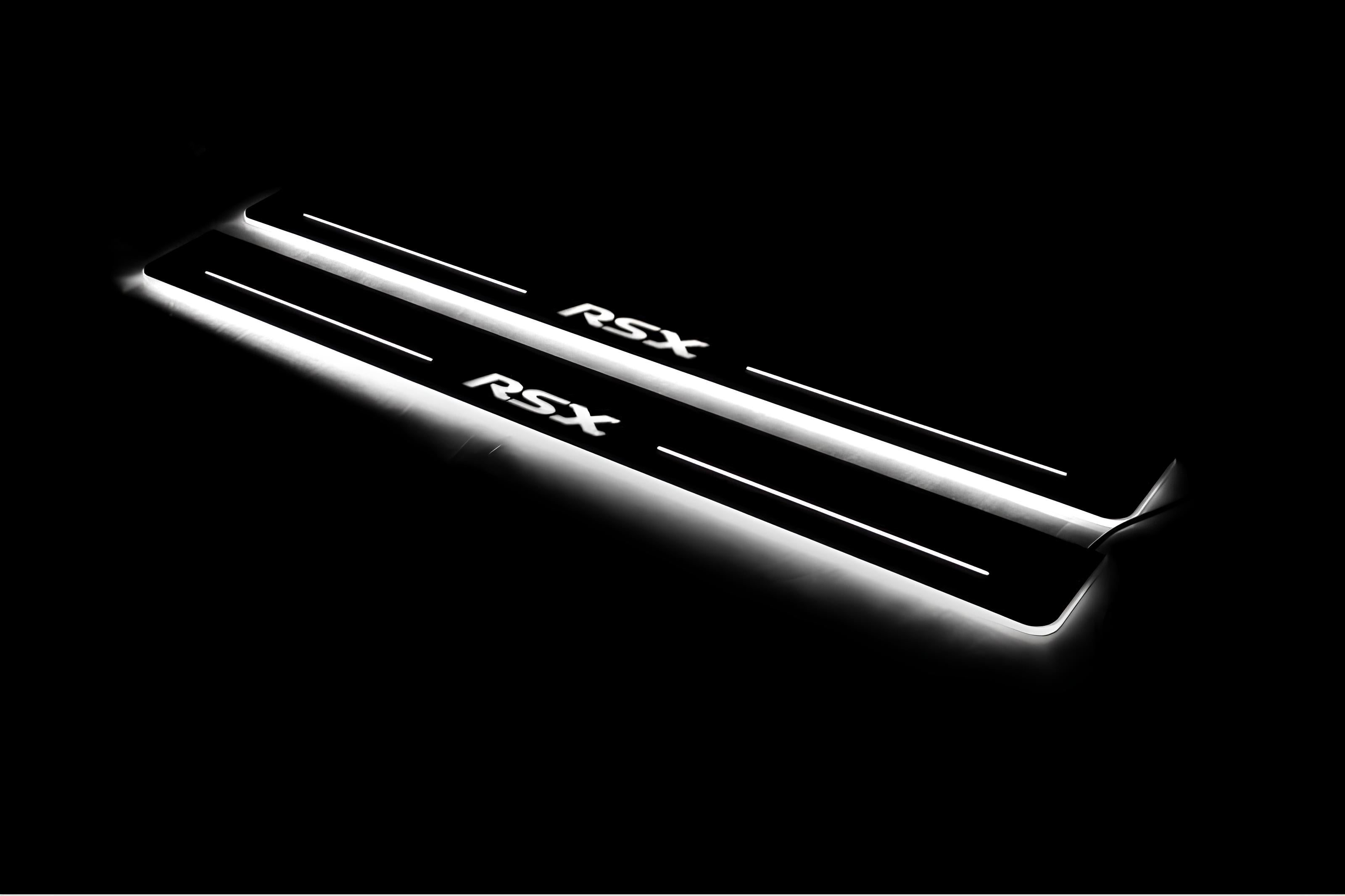 Illuminated LED Door Sill Tread Plates Acura RSX 2002-2006 With RSX Logo Acura Led Door Sills opdesign
