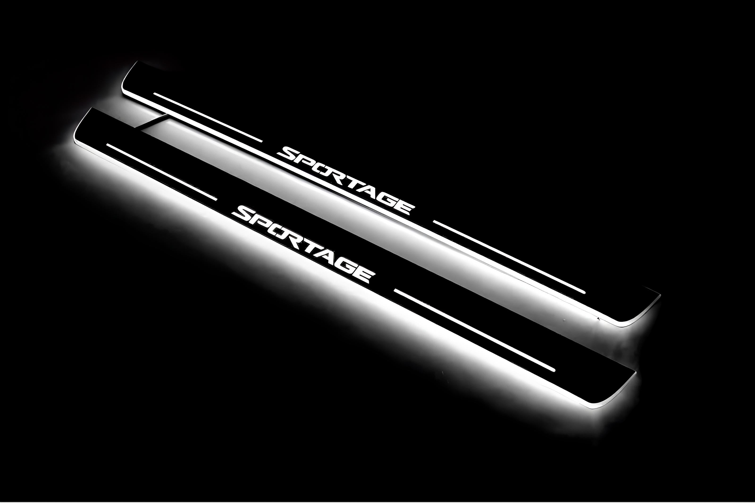 Illuminated LED Door Sill Tread Plates Kia Sportage IV 2015-2022 With Sportage Logo KIA Led Door Sills opdesign