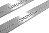 Volkswagen Touareg II 2010+ LED door sill plates in stainless steel with Touareg logo