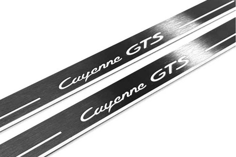 Porsche Cayenne Coupe E3 Stainless LED Door Sills – Cayenne GTS Logo
