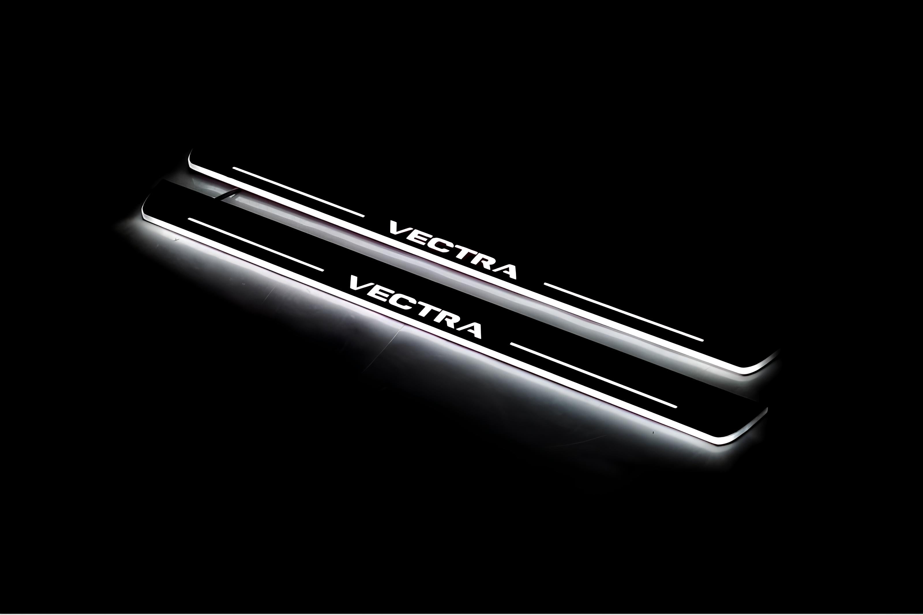 Illuminated LED Door Sill Tread Plates Opel Vectra C 2002-2008 With Vectra Logo Opel Led Door Sills opdesign