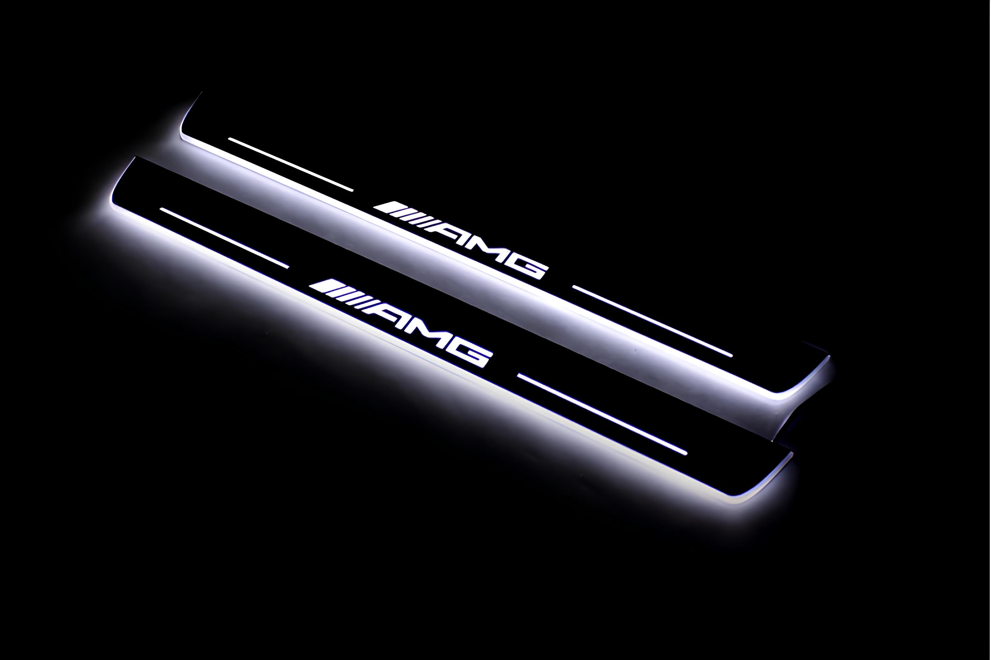 Illuminated LED Door Sill Tread Plates Mercedes ML W166 2011-2015 With AMG Logo Mercedes Led Door Sills opdesign
