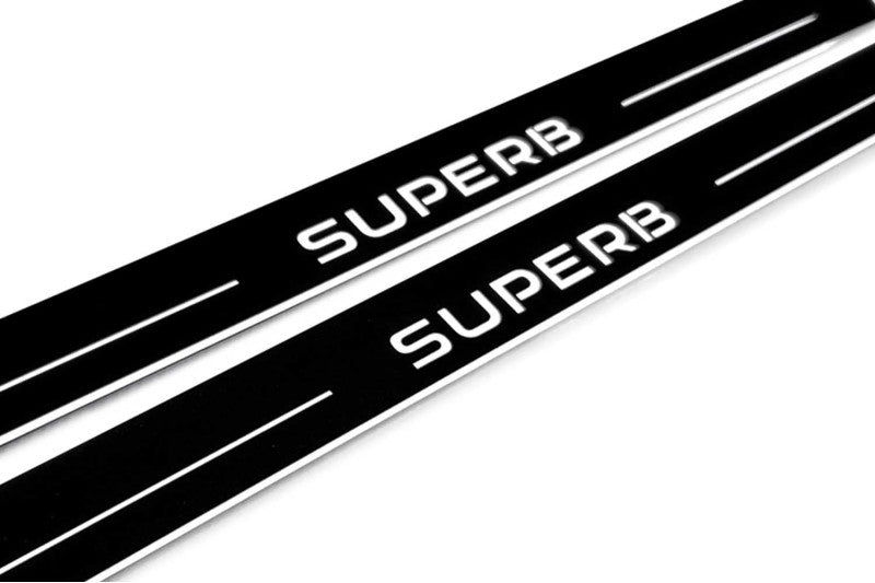 stainless steel door sill plates for Skoda SuperB III 2015+ with SuperB logo