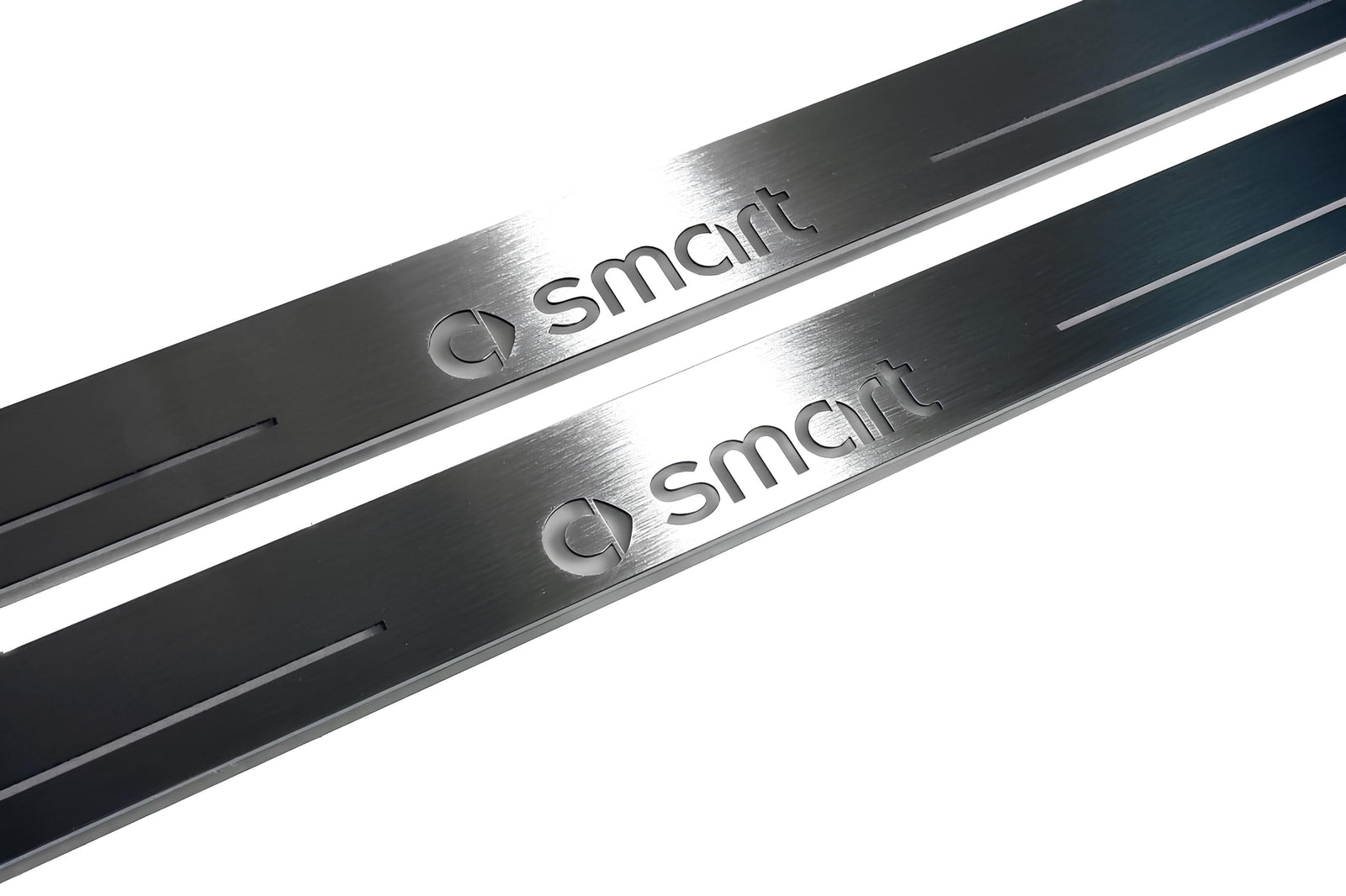 Smart Fortwo III 2014+ LED door sill plates in stainless steel with Smart logo