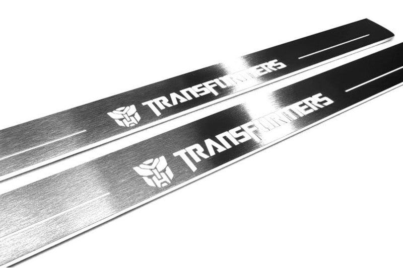 Chevrolet Camaro V E37 2009+ stainless steel LED door sill plates with Transformers logo