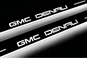 Illuminated LED Door Sill Tread Plates GMC Terrain II 2018+ With GMC DENALI Logo GMC Led Door Sills opdesign