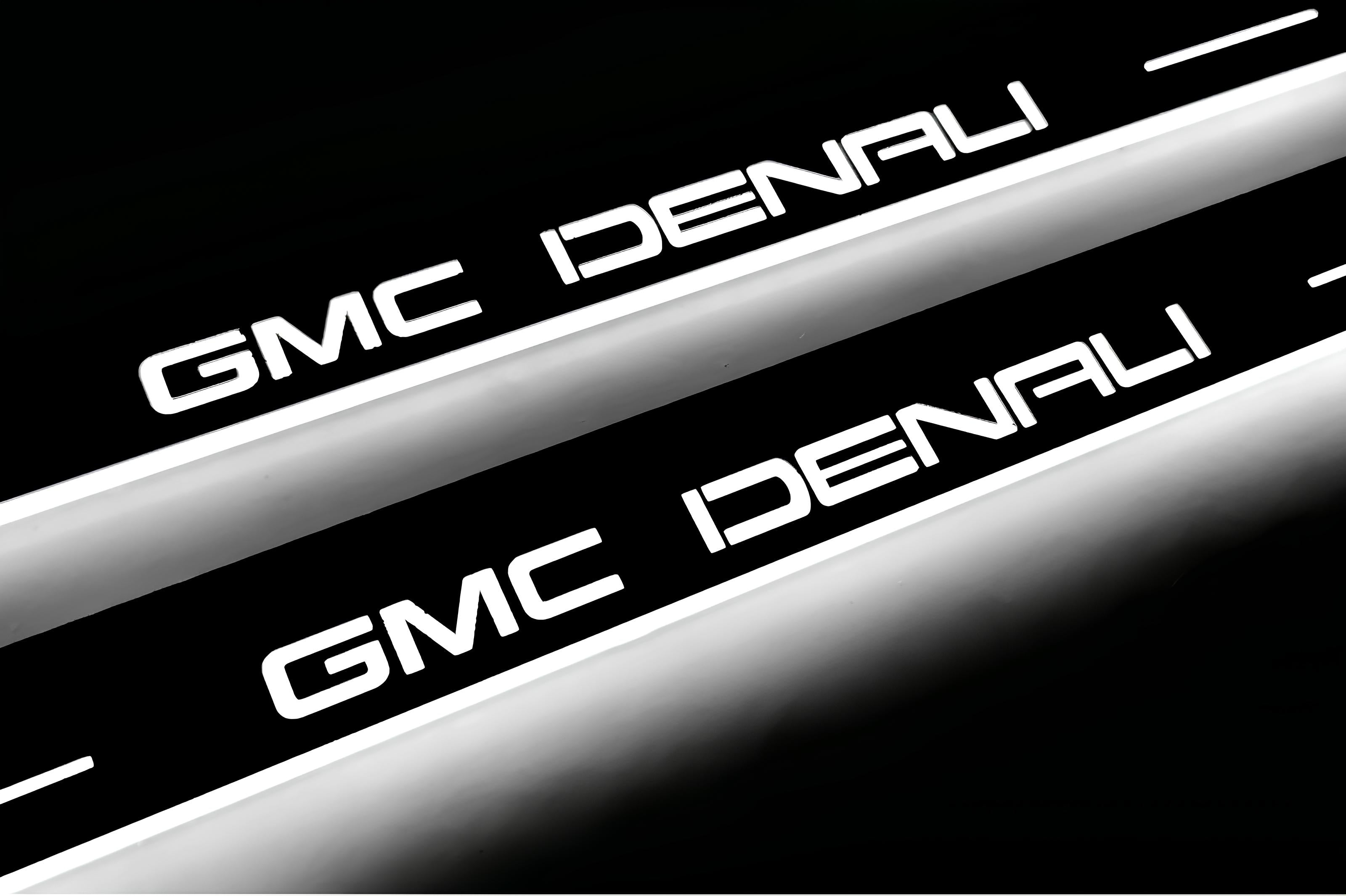 Illuminated LED Door Sill Tread Plates GMC Terrain II 2018+ With GMC DENALI Logo GMC Led Door Sills opdesign