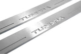 Toyota Tundra II XK50 2007+ entry guards in stainless steel with Tundra logo