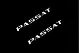 Volkswagen Passat B8 2015+ illuminated door sill protectors matte black coated stainless steel with Passat logo